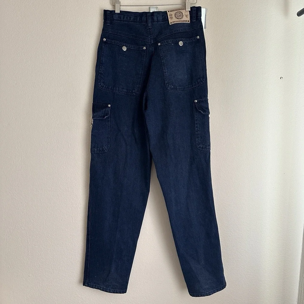 Pure Gear Cargo Jeans Mens 29 Dark Wash Blue‎ Vintage 90s Baggy Utility Denim